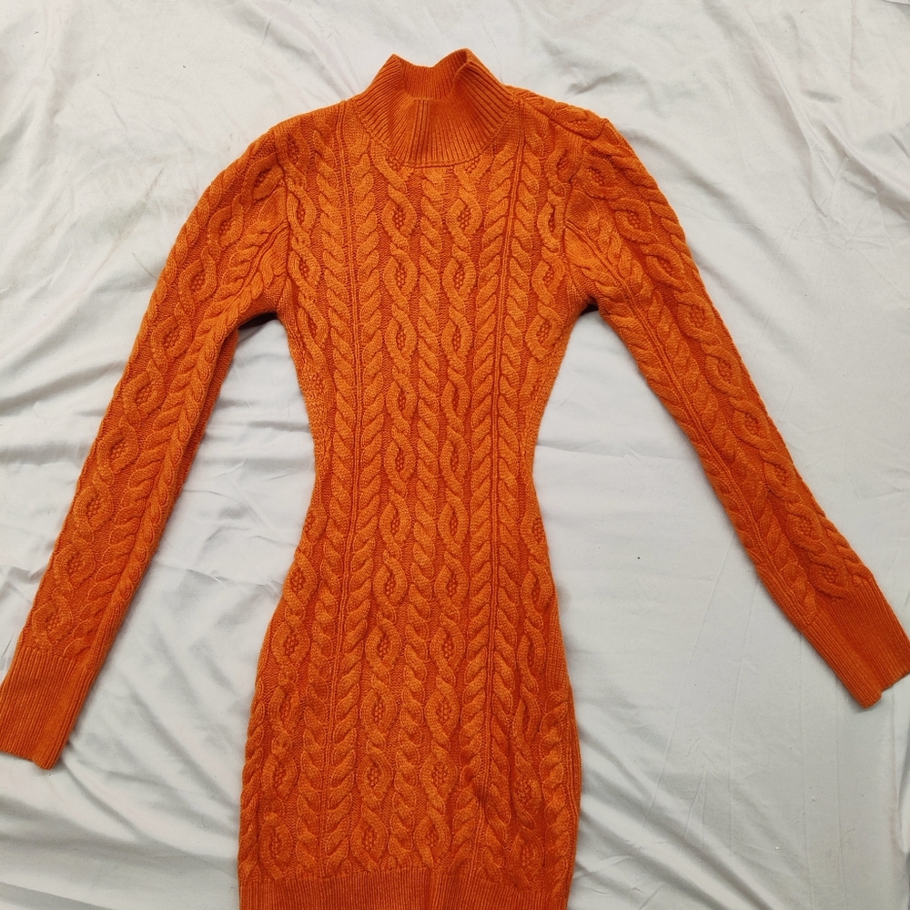 Midi Orange Knitted Backless Sweater Dress